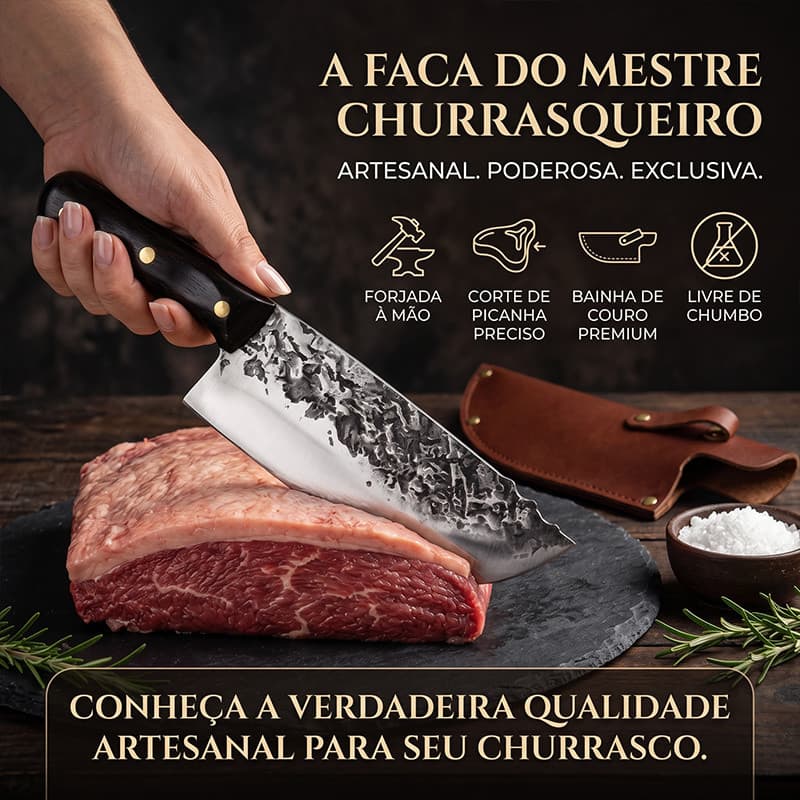 Faca premium para churrasco livre de chumbo corte preciso de picanha aço forjado com capa de couro inclusa