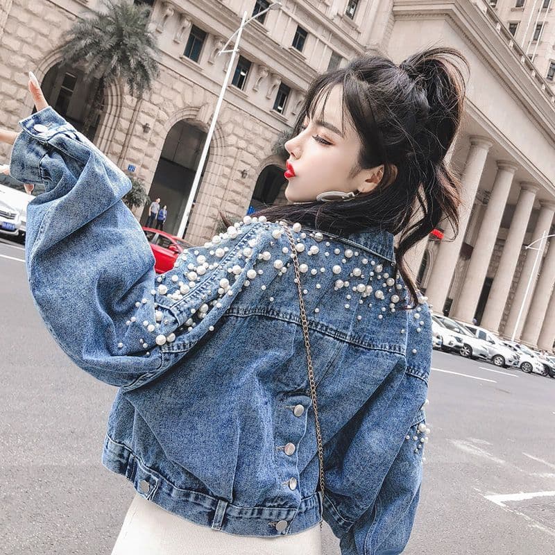 Jaqueta jeans feminina estudante versão coreana solta frisada denim jaqueta novo estilo jaqueta jeans feminina topo na m