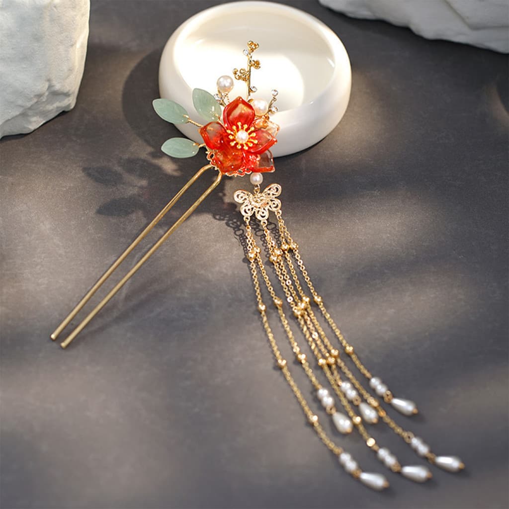 Bastão De Cabelo Estilo Chinês Esmalte Floral Franjas Pauzinhos Com Borlas Para Presente De Natal Do Dia Dos Namorados