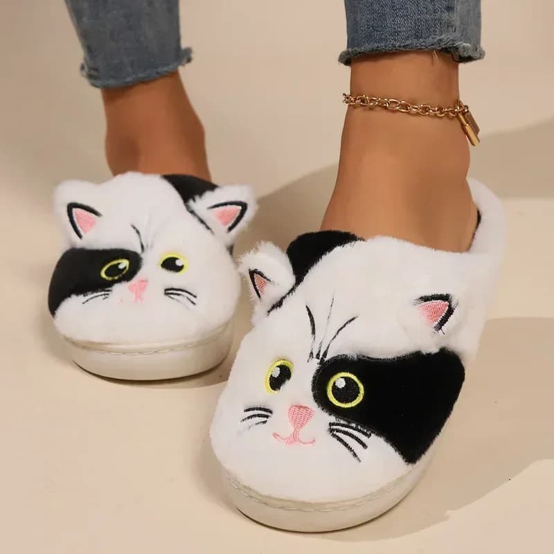 Mulheres Inverno Dos Desenhos Animados Gato Quente Chinelos De Pelúcia Casal 2025 Interior Antiderrapante Casa Masculino
