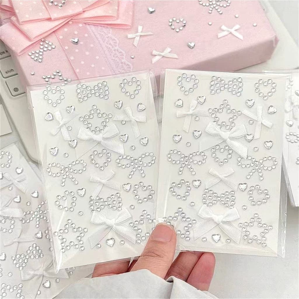 Adesivo De Cristal Branco Bowknot DIY Adesivos Decorativos Acessórios De Embalagem