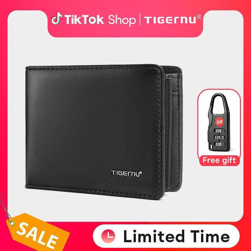 Carteira Masculina Tigernu Versão Atualizada com Proteção RFID, Carteira Dobrável, Porta-Moedas, Conjunto de Presentes c