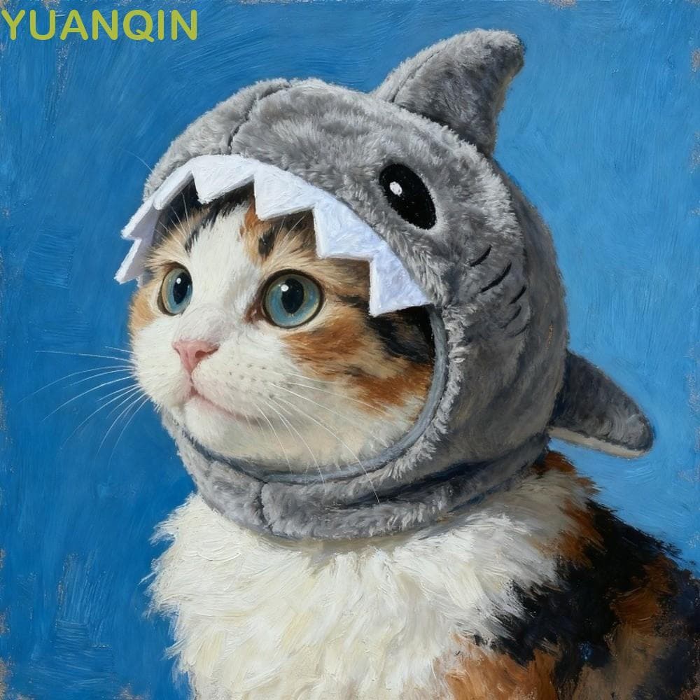 YUANQINZT Cocar De Tubarão Para Gato , Chapéu Decorativo De Pelúcia Quente Ajustável Macio E Fofo Cosplay De Animais De