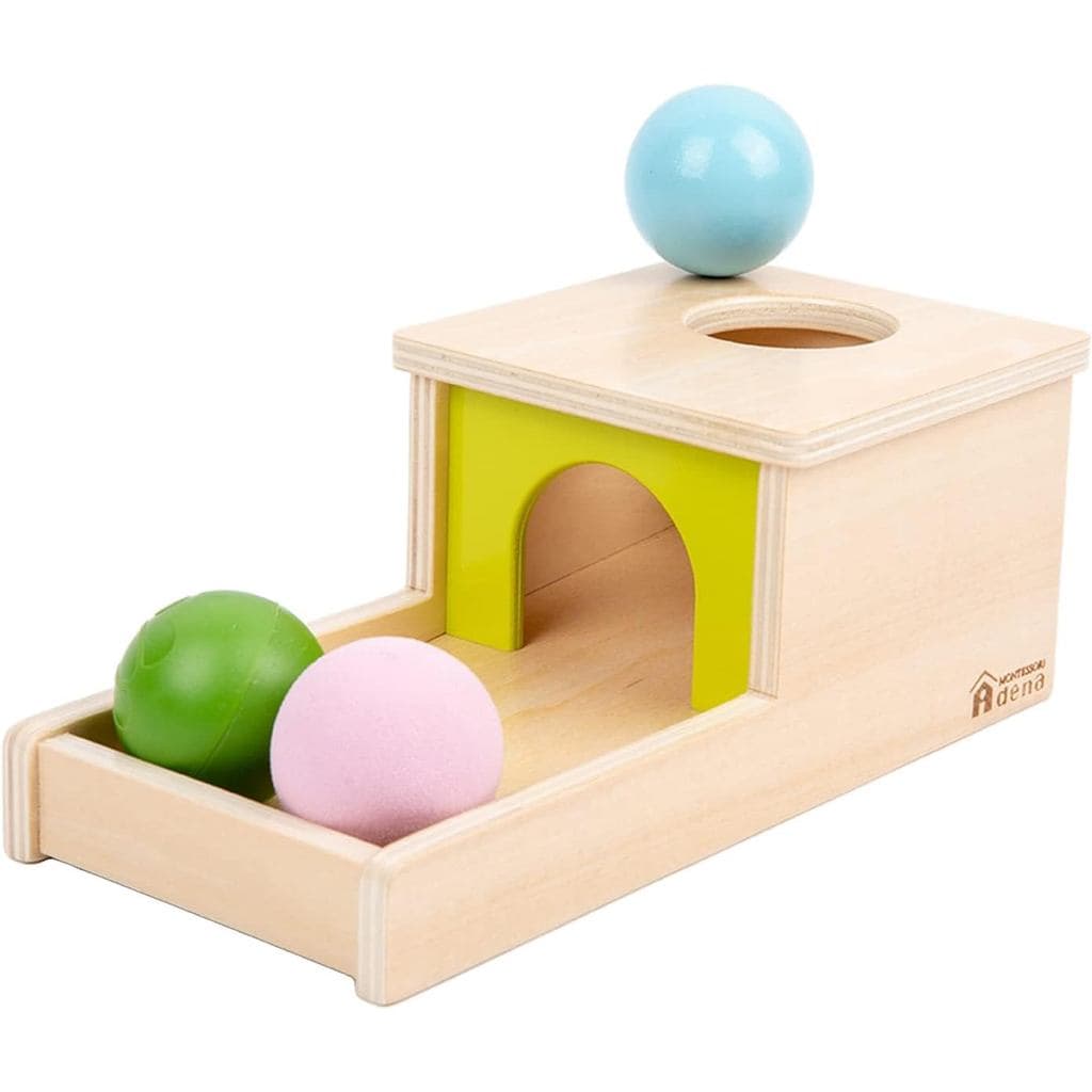 Caixa de Permanência de Objeto Adena Montessori com Bandeja e Três Bolas, Brinquedos Montessori para Bebês de 6 a 12 Mes