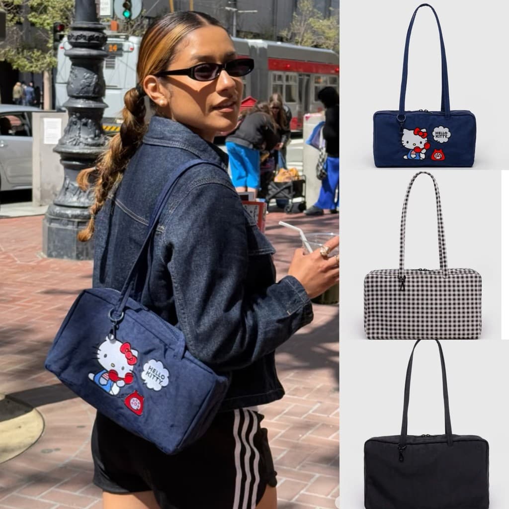 BAGGU bowler bag Bolsa de boliche Bordada Hello Kitty Bolsa de ombro Bolsa nas axilas Bolsa de Nylon