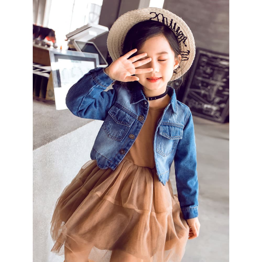 Meninas jaqueta jeans curta 2025 primavera outono novo estilo moda jaqueta de bebê crianças estilo coreano influenciador