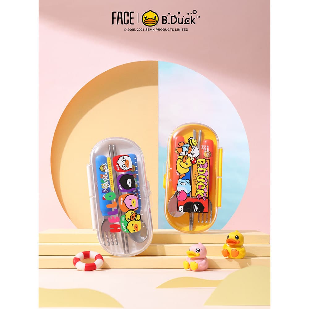 B.Duck Pequeno Pato Amarelo 316 Talheres Portáteis de Aço Inoxidável Conjunto de Três Peças Pauzinhos Colher Garfo Caixa