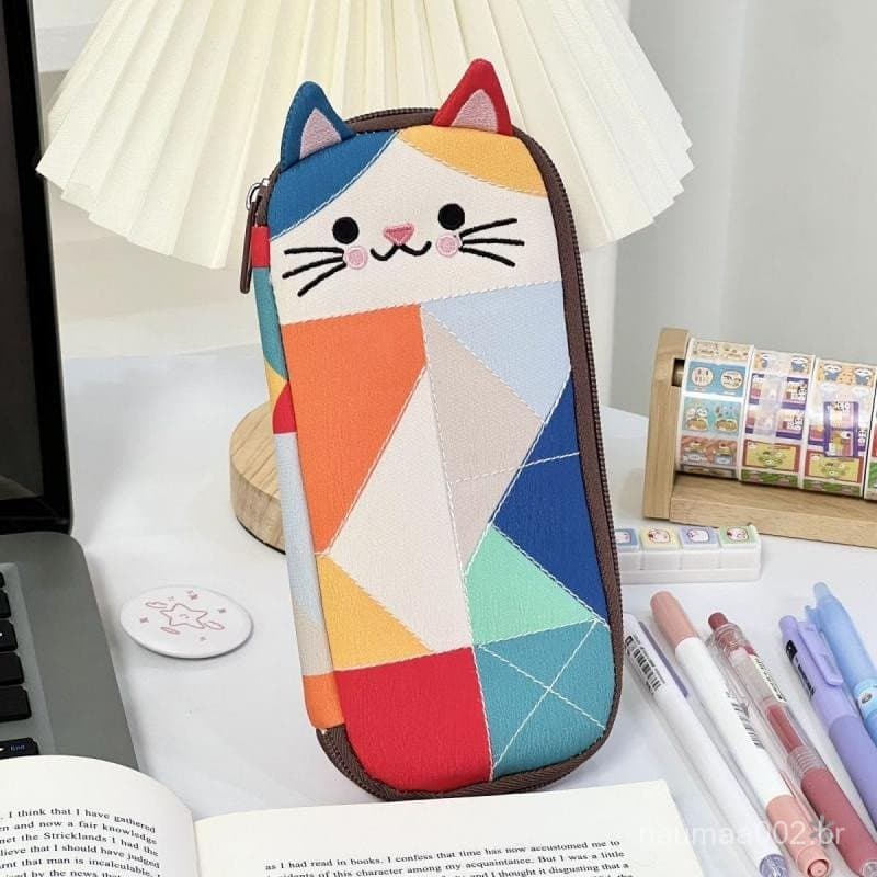 Estojo de Gato Fofo Japonês - Necessaire para Lápis e Canetas, Organizador Escolar com Zíper, Material de Escritório