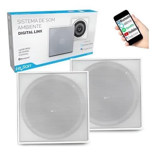 Kit 2x Caixas De Som Ambiente Bluetooth Embutir Quadrada