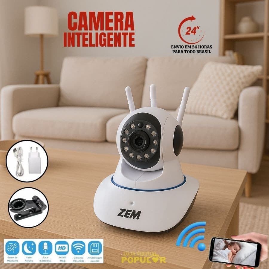 Câmera iP 3 antenas babá eletrônica wifi SistemaYoosee visão noturna full HD 360º microfone robô