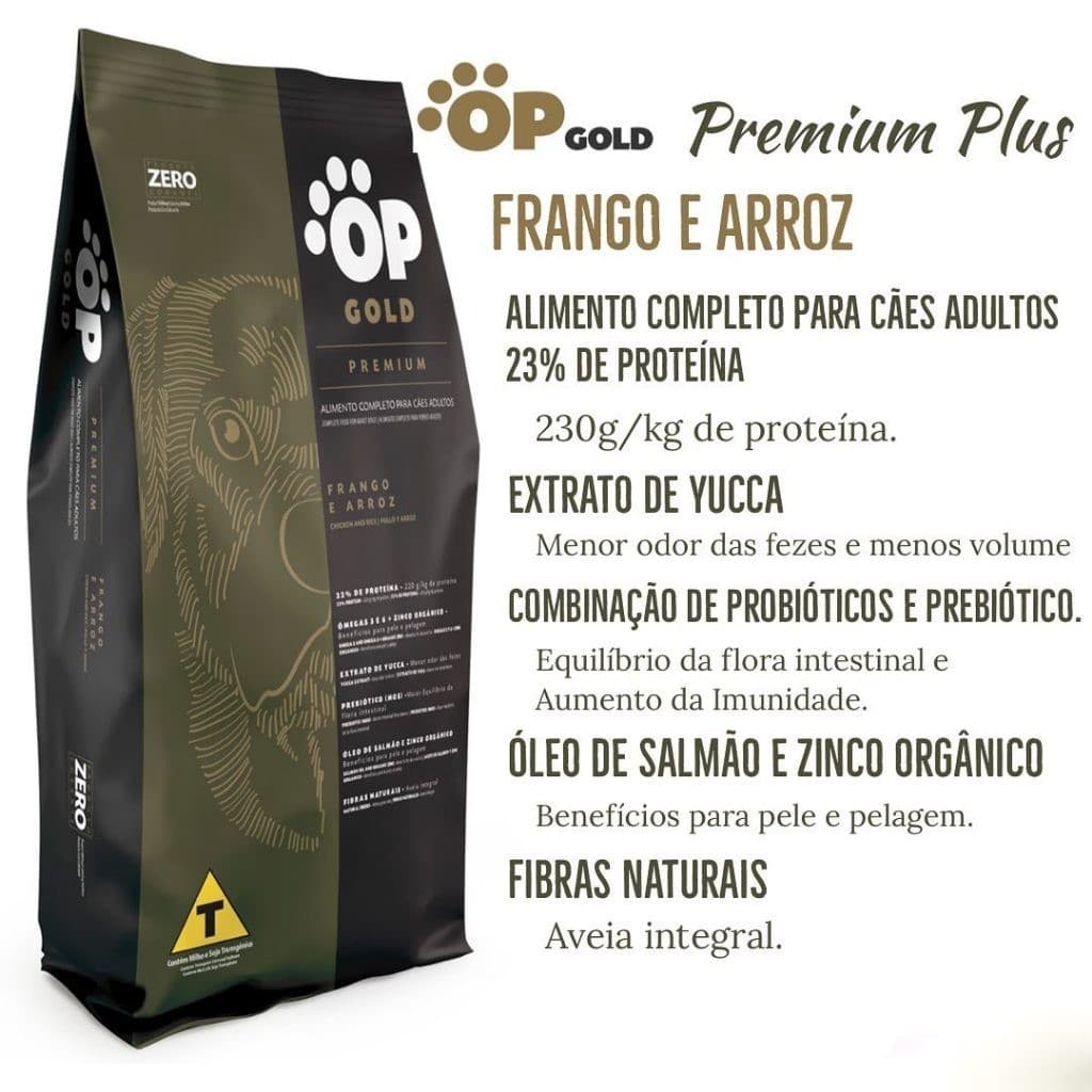 RAÇÃO OP GOLD SUPER PREMIUM CÃES ADULTOS FRANGO E ARROZ 23% PB 15KG