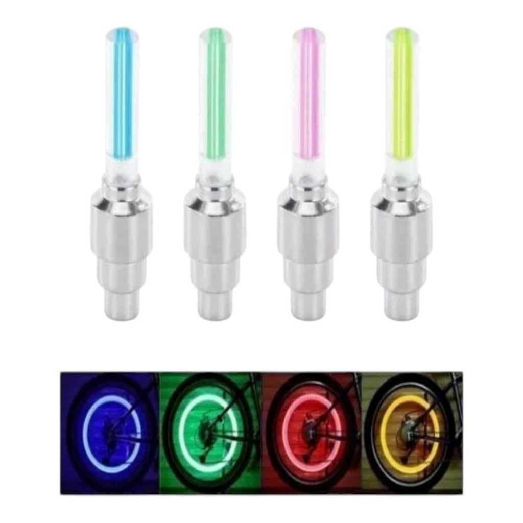 Kit 2 Bicos Pino Luz Led Luminoso Pneu Moto Carro Bike Com Bateria