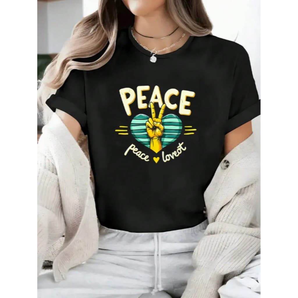 Camiseta Feminina Peace Lovet Blusa Estilo Over 100% algodão malha 30.1
