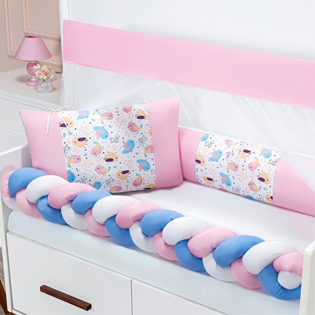 Kit Berço Trança Estampado Fofuxo 6 Peças Algodão Enxoval Completo Conforto Bebê Quarto Infantil Decoração