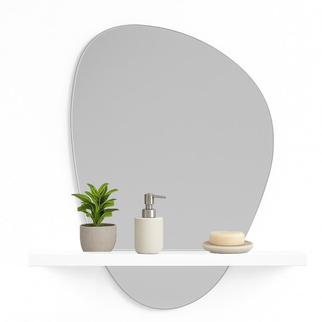 Espelho 51Cm Com Prateleira Mdf Branca Ideal Para Sala Escritório