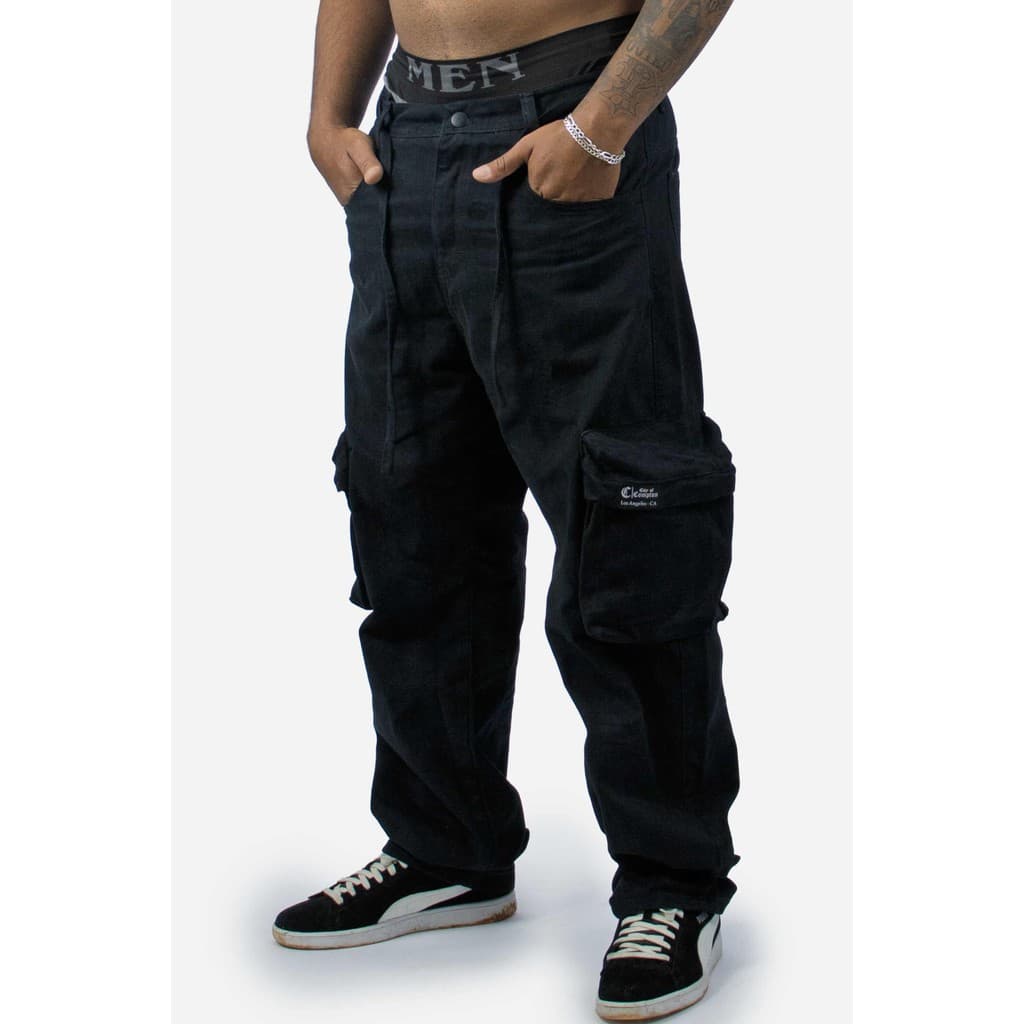 Calça Cargo Compton Bolso Sacola Preta
