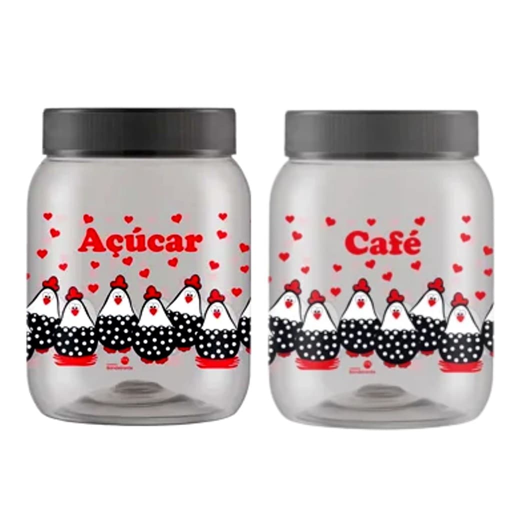 Kit 2 Potes Galinha 1700ml Açúcar e Café Plástico Free BPA