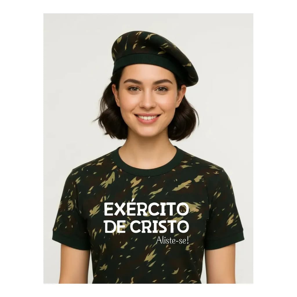 Tshirt Feminina Casual Camuflada Exercito De Cristo Luxo
