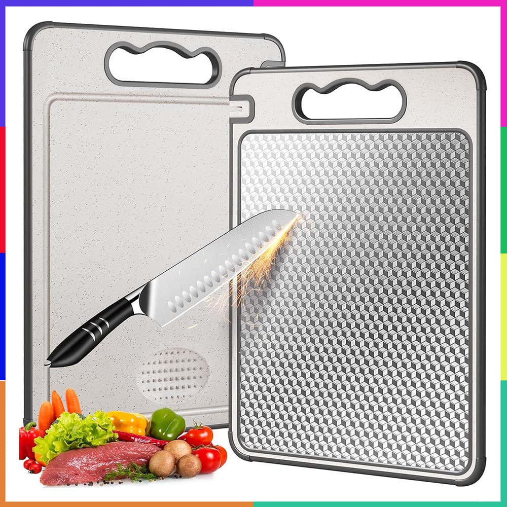 Tábua de Corte, Tabua de Carne, Tabua de Cozinha, Tábuas Dupla Face, Aço Inox e PP, com Afiador Placa, Canaletas e Alça