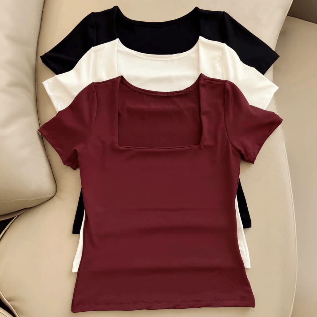 Kit 2 Blusas Feminina Manga Curta Decote Quadrado Moda Casual Blogueira Verão