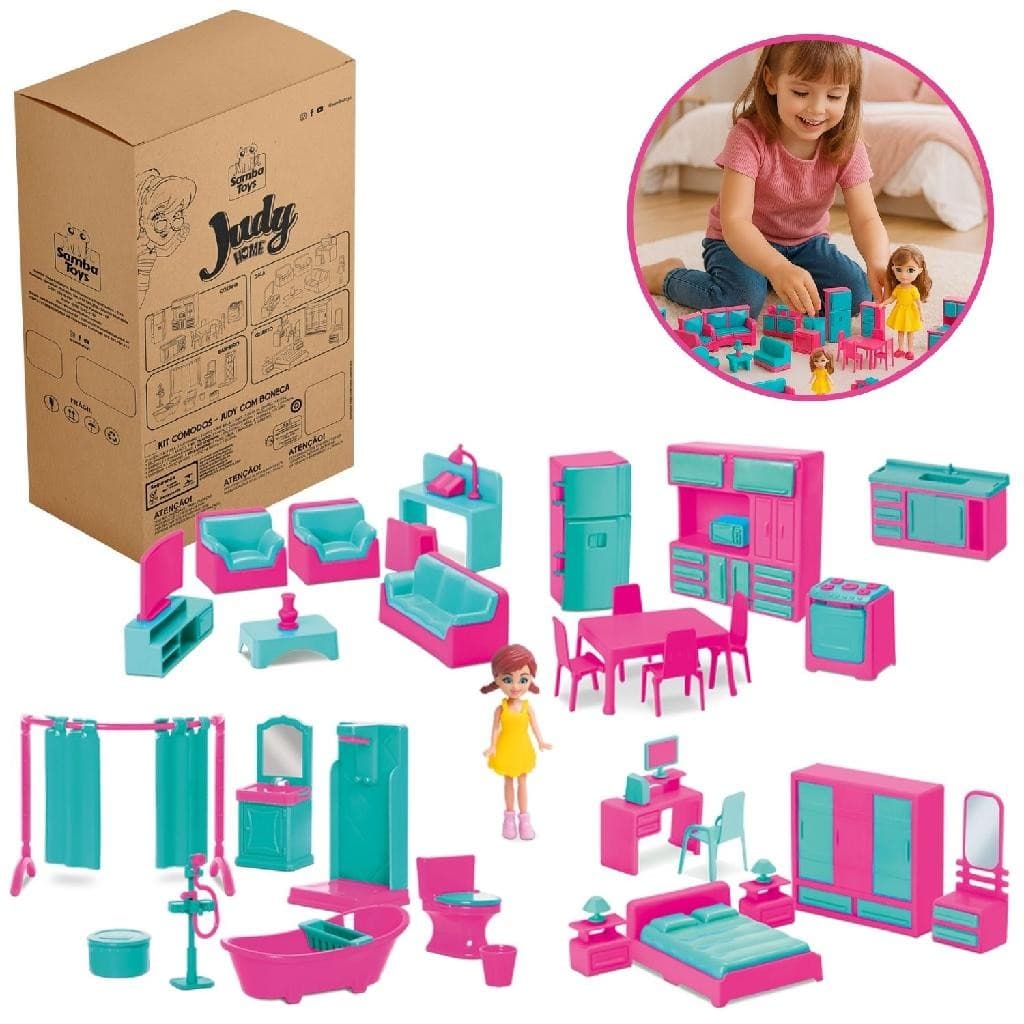 Casa Completa Da Judy Home Brinquedo Com Boneca, Quarto, Banheiro, Sala e Cozinha - Samba Toys
