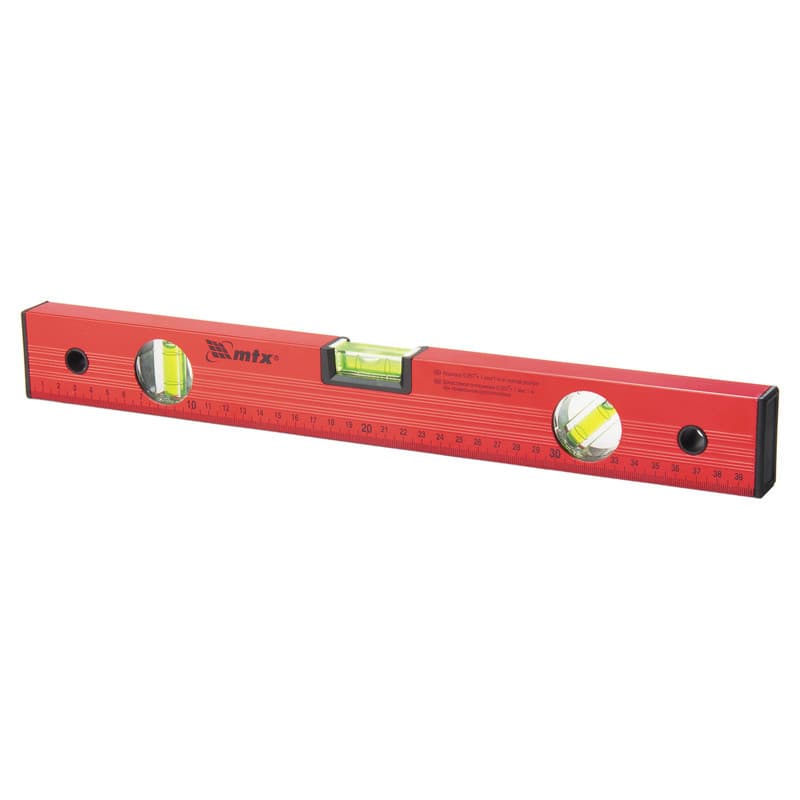 NIVEL DE ALUMINIO, COM REGUA, VERMELHO, 3 BOLHAS, 16POL., 400MM, 1PC // MTX
