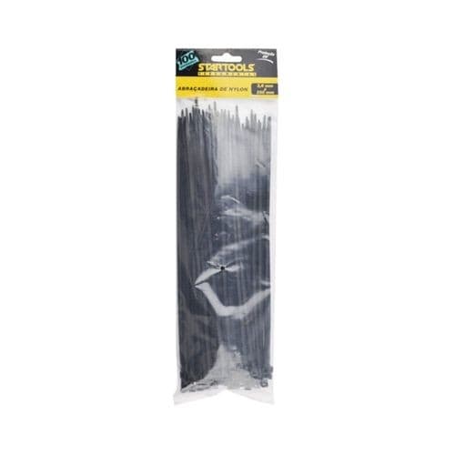 Abraçadeira Plástica Resistente Reutilizável 25cm X 36mm Kit 100 Unidades Preta