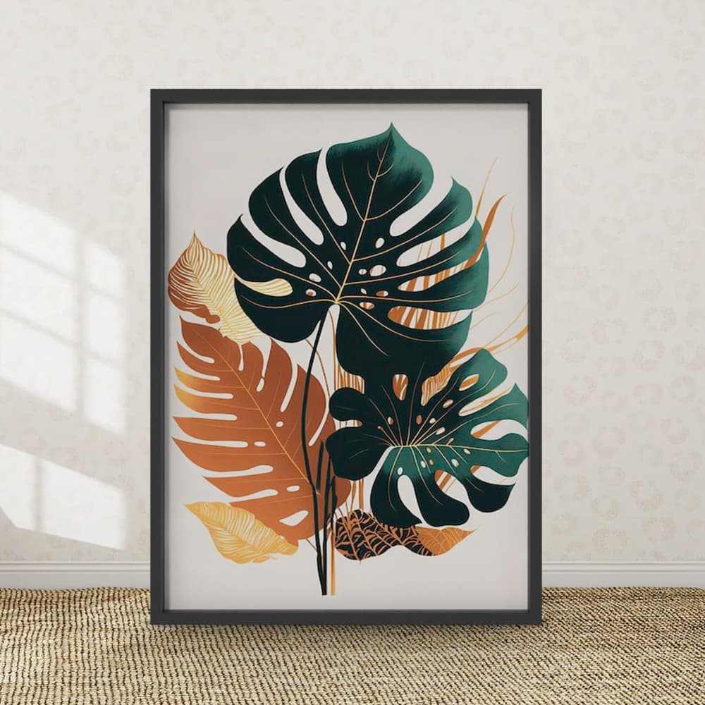 Quadro Decorativo Flores Folhagem com Moldura MDF 30x20cm