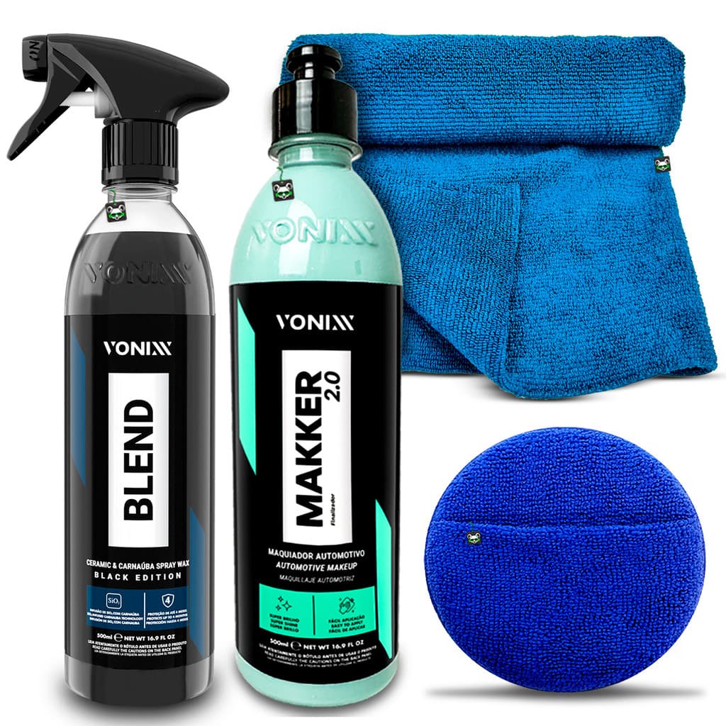 Kit Pintura Escura Cera Blend Black 500ml + Makker Maquiador Automotivo 500ml + Toalha + Aplicador Vonixx