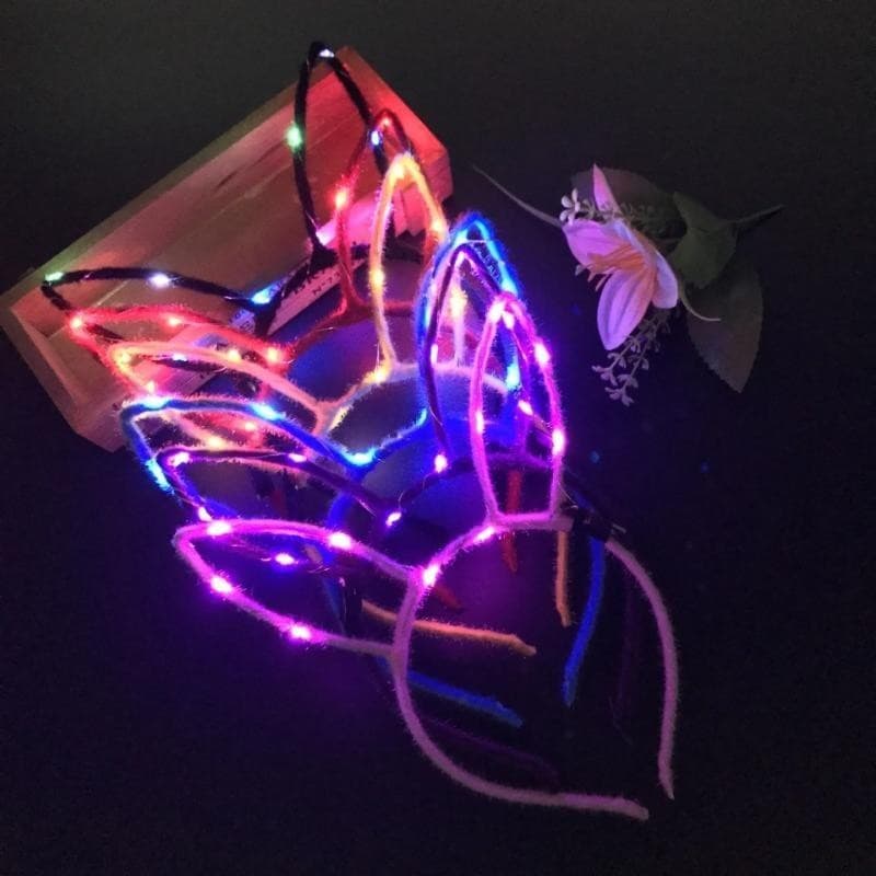 1 Pçs Headwear Faixa De Cabelo Meninas Acessórios Orelha De Gato Bandana Festa Piscando Com Luz LED