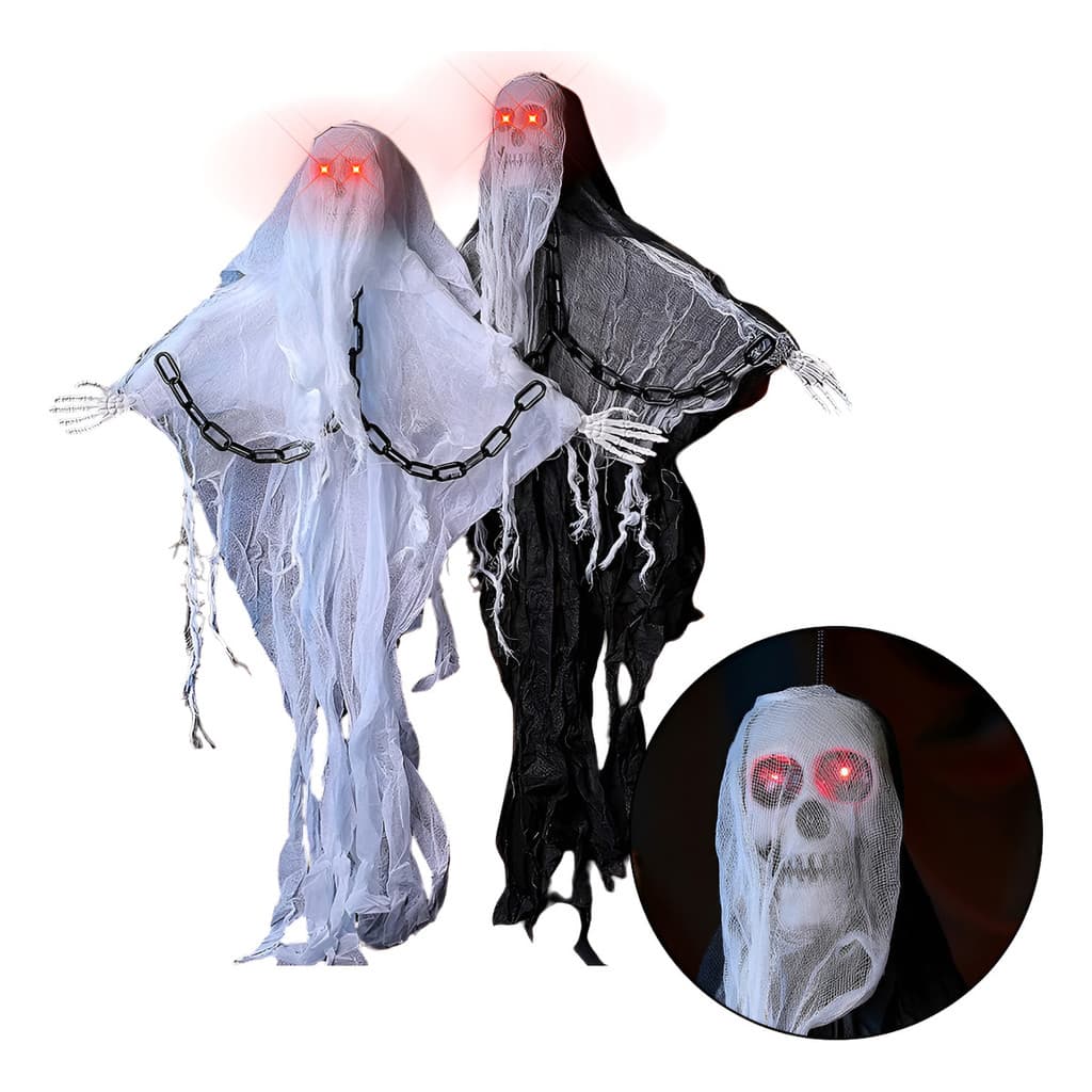 Decoração Halloween Caveira Fantasma Com Som E Led De Olho