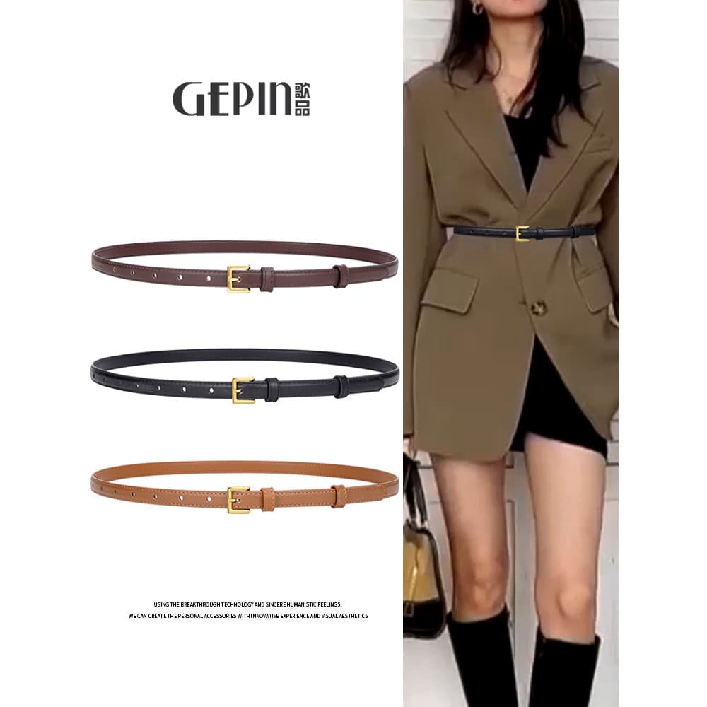 Cinto fino de couro genuíno feminino Jeans cinto decoração terno combinando vestido cintura estreita 2026 novo estilo se