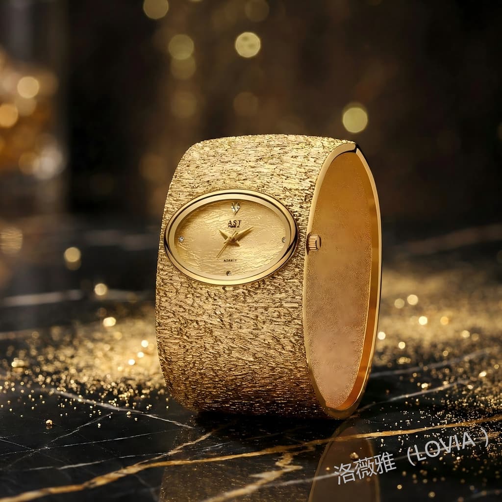 Oriente médio venda quente requintado luz luxo aberto pulseira relógio ouro luxo casca padrão simples senhoras relógio d