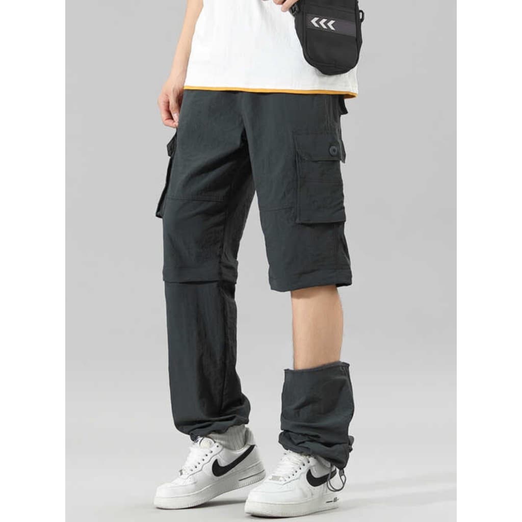Primavera outono novo estilo calças retas uma calça dois wear Street wear Multi-bolso calças casuais soltas masculino Pl
