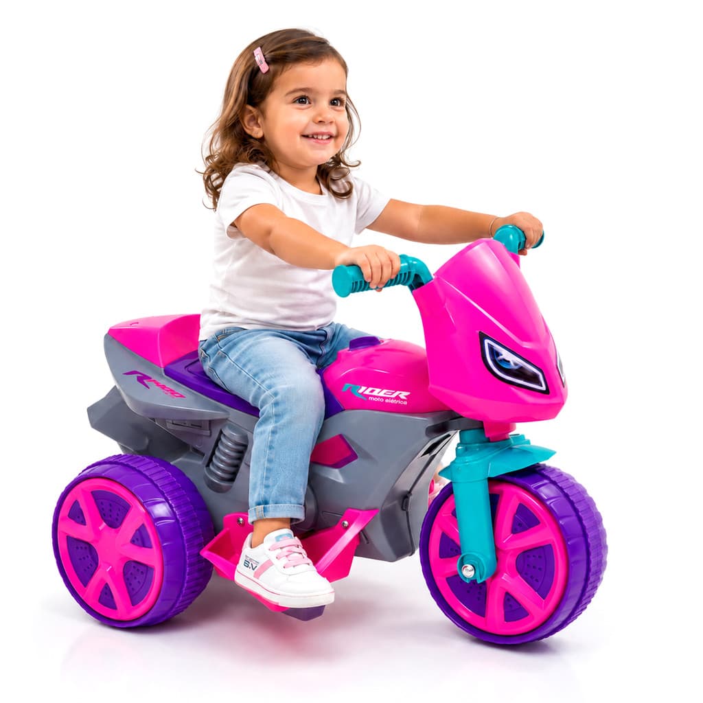 Moto Elétrica Infantil Rider Rosa Menina Recarregável 6v Bivolt Com Carregador Base De Apoio - Usual