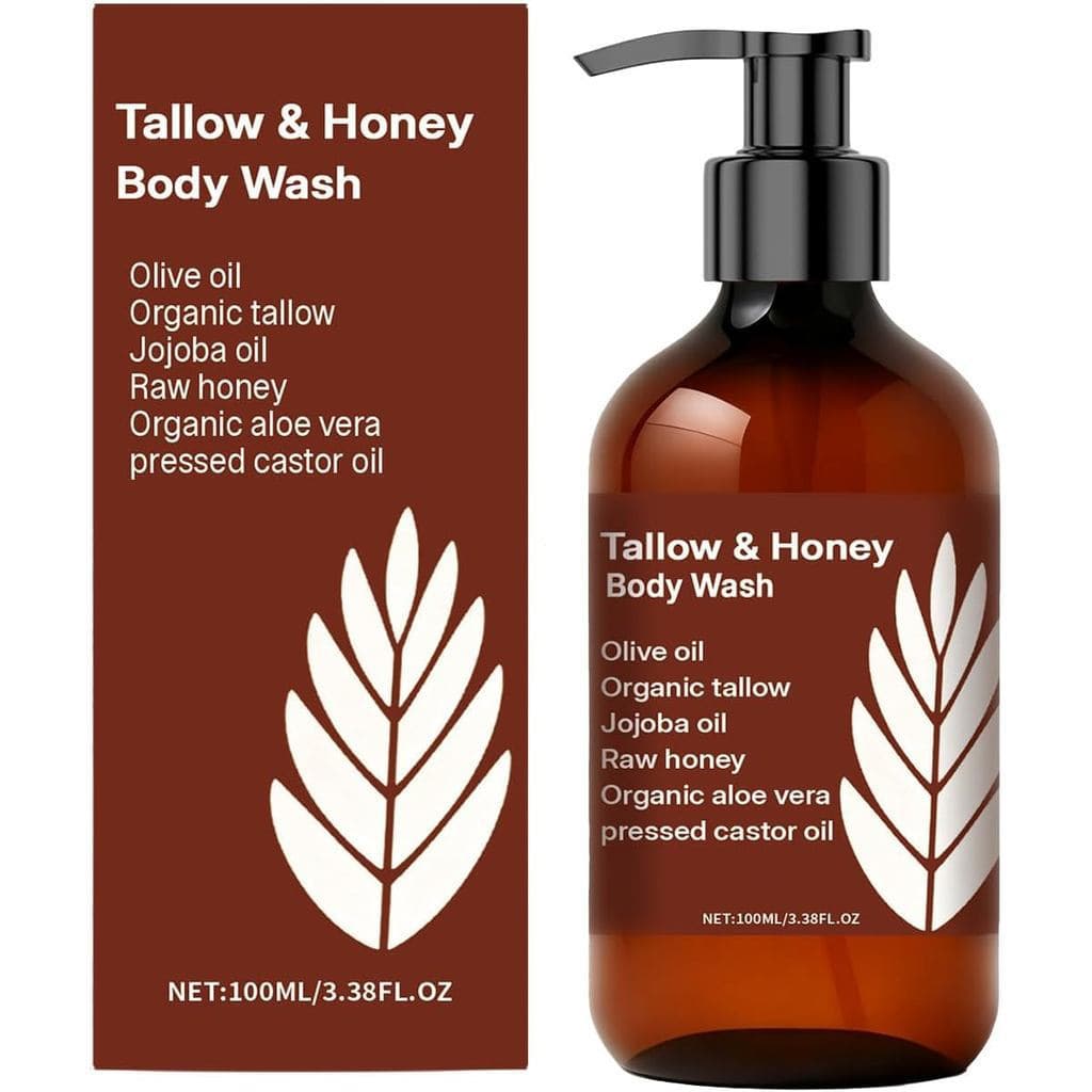 Sabonete Líquido Corporal TallowandHoney - 100% Sebo de Boi Alimentado a Pasto e Mel - Gel de Banho Hidratante para Pele