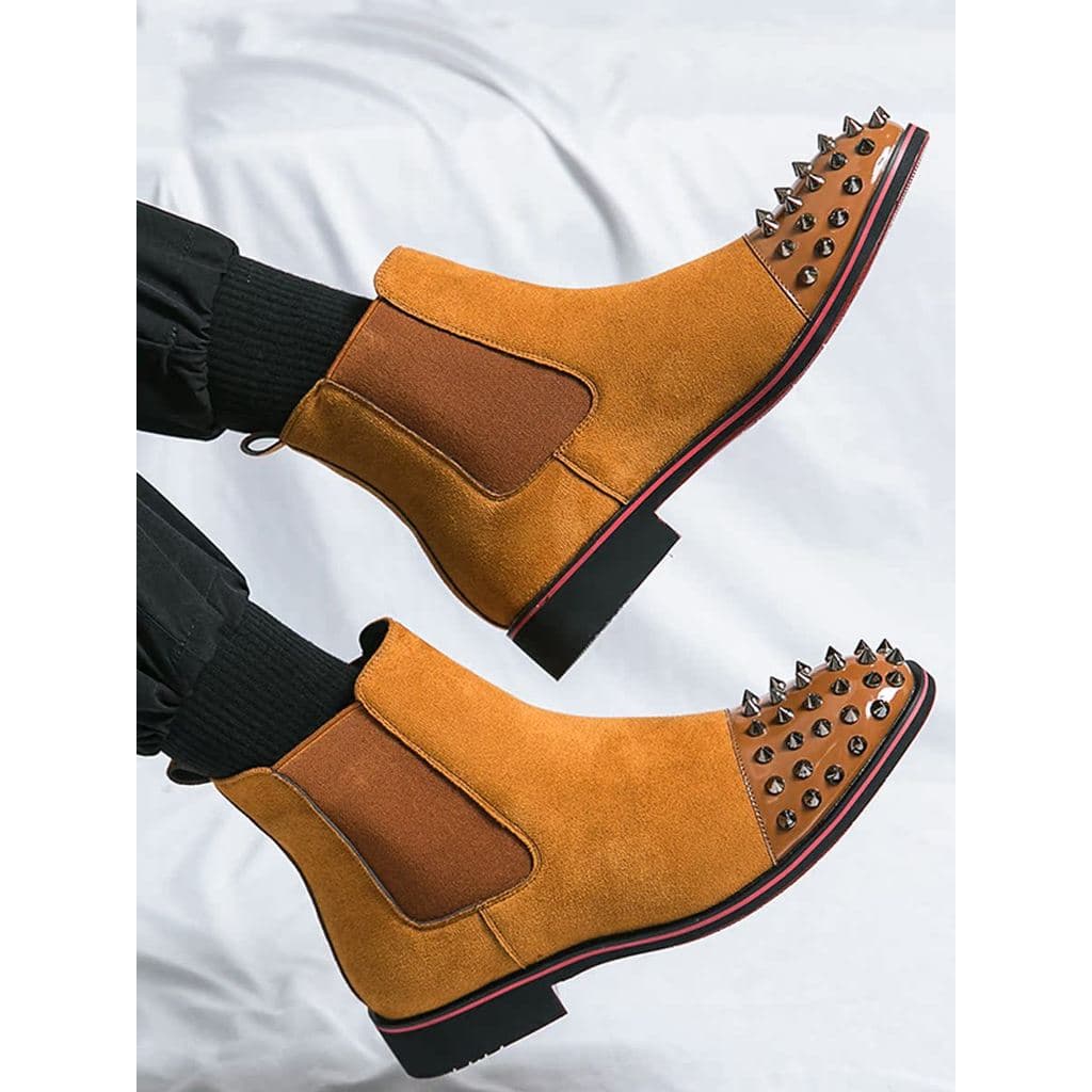Toe rebites botas masculinas de sola vermelha Chelsea botas masculinas camurça couro genuíno Martin botas de alta qualid