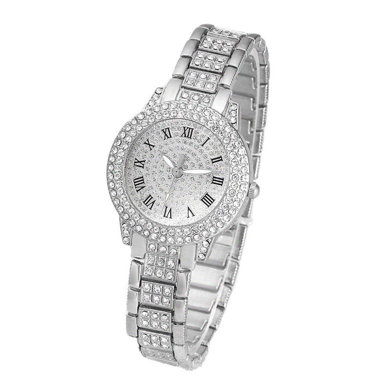 Relógio feminino com pulseira de aço, cravejado de diamantes, relógio de quartzo de alta qualidade, elegante e casual pa
