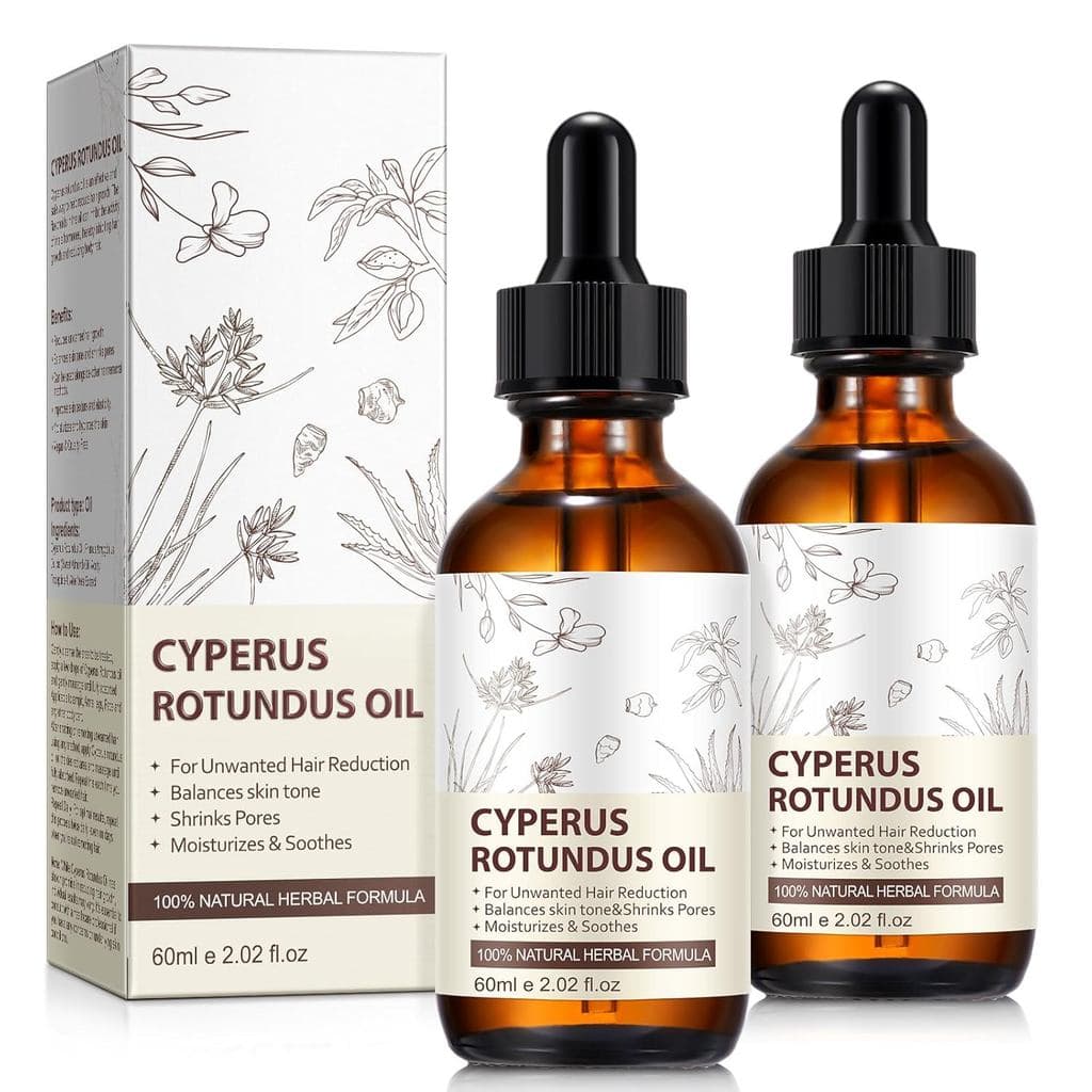 Pacote com 2 Frascos de Óleo Natural de Cyperus Rotundus para Remoção de Pelos – Redutor de Crescimento de Pelos Corpora