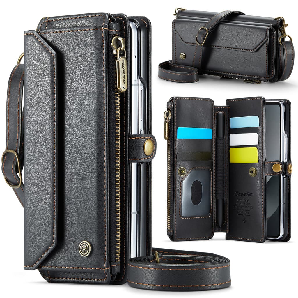 Capa Para Samsung Galaxy Z Fold 8 Ultra 7 6 5 4 3 Pulseira De Couro Do Plutônio Com Zíper Titular Cartão Caso Carteira T