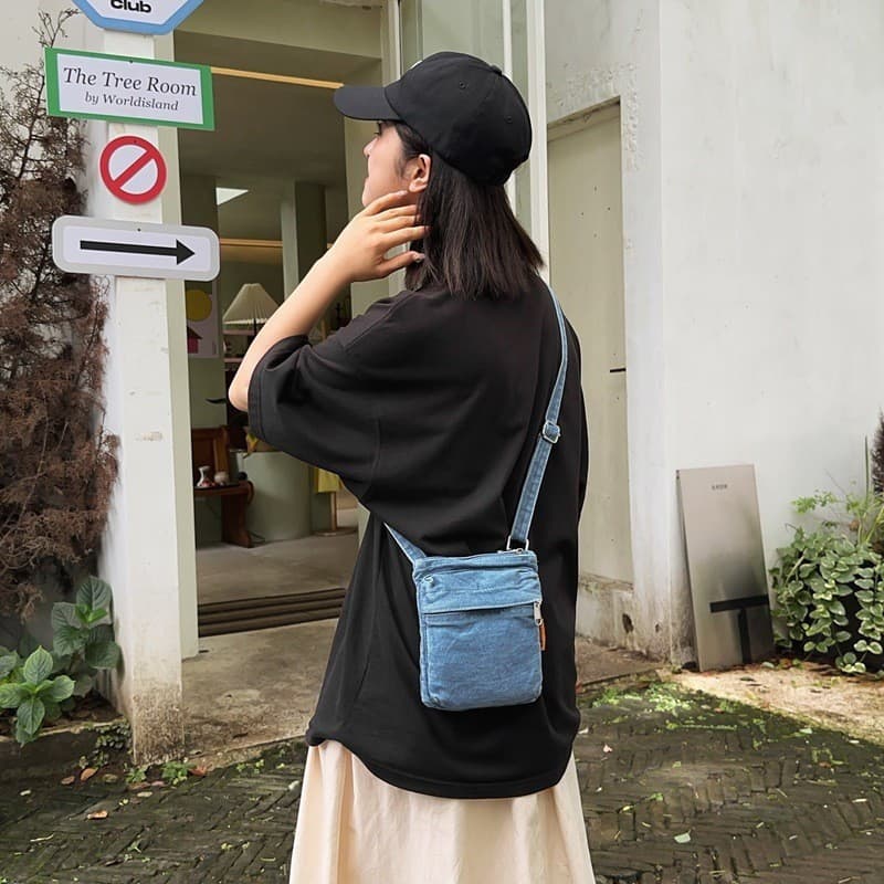 Meninos meninas Casual simples leve pequena bolsa de telefone jeans