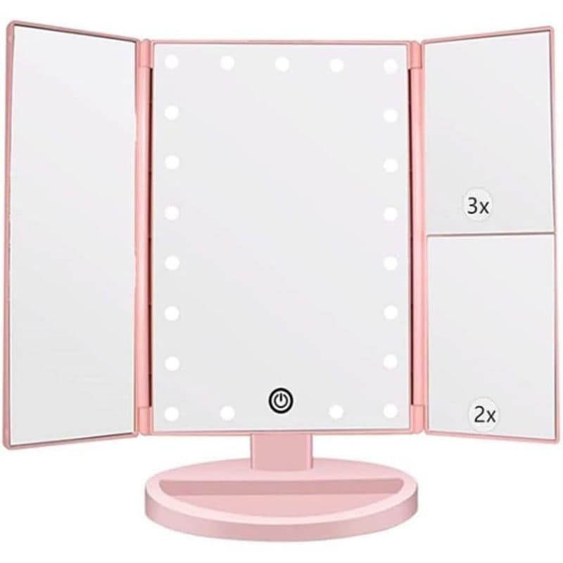 Espelho De Maquiagem LED Dobrável De 3 Painéis-Vaidade De Mesa , Ampliação 2X/3X/10X , Regulável , Portátil , Presente P