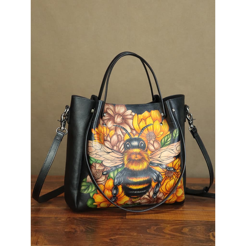 Bolsa pintada à mão artesanal de primeira camada de couro genuíno bolsa feminina grande bolsa de ombro bolsa mensageiro