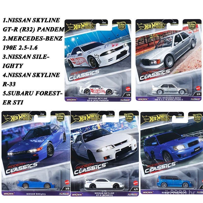 Hot Wheels Car Culture Modern Classic FPY86 Base de Ferro Pneus de Borracha Mercedes-Benz Nissan GTR Skyline R32 R33