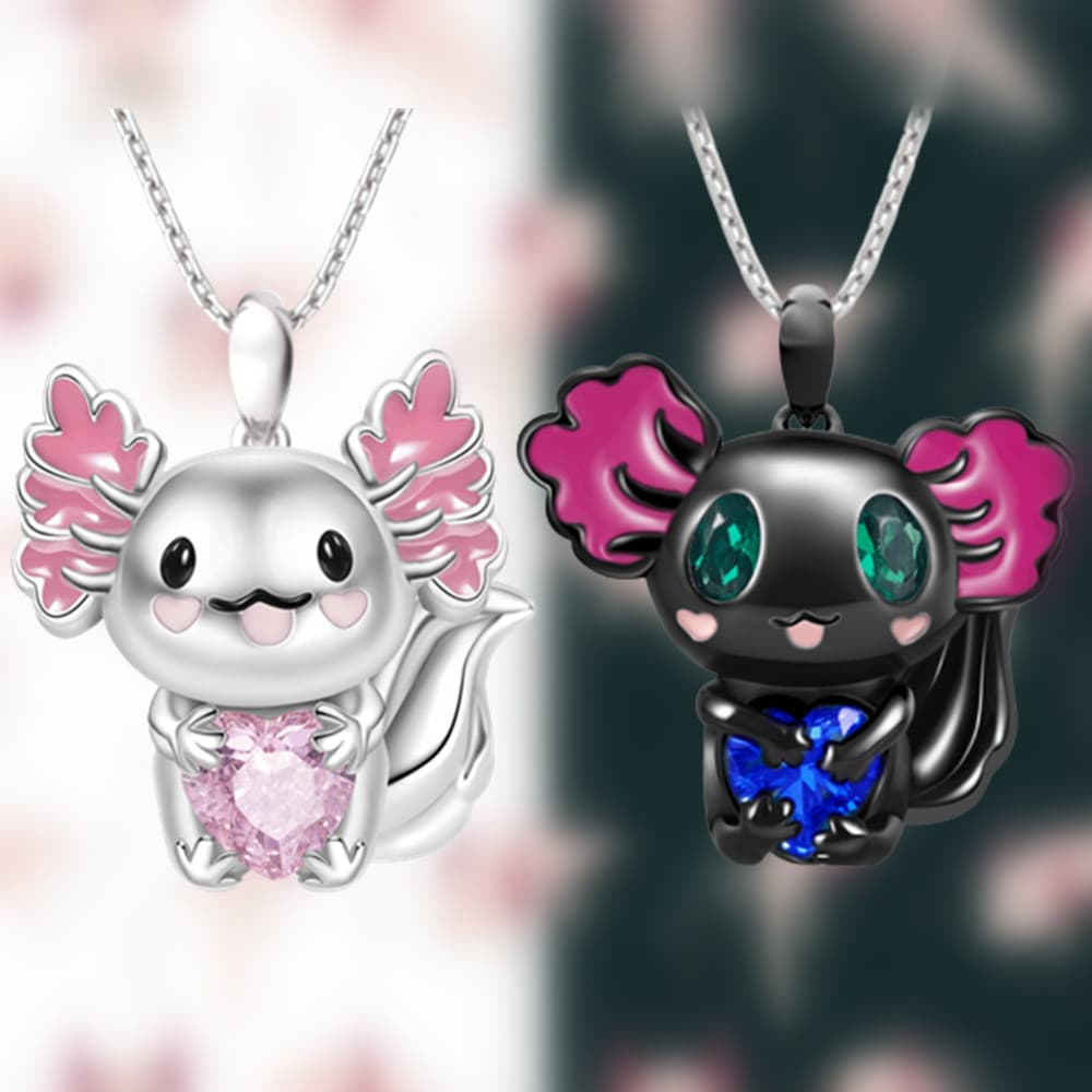Bonito Axolotl Pingente Colar Esmalte Cristal Animal Jóias Presente Para Mulher