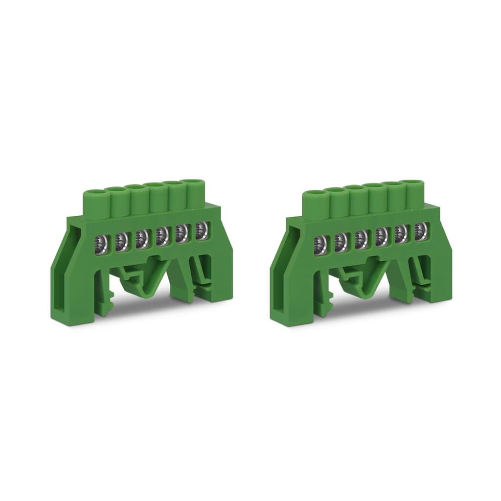 Kit C/ 02 Barramento De Terra 06 Furos 10Mm Verde Trilho Hc-008