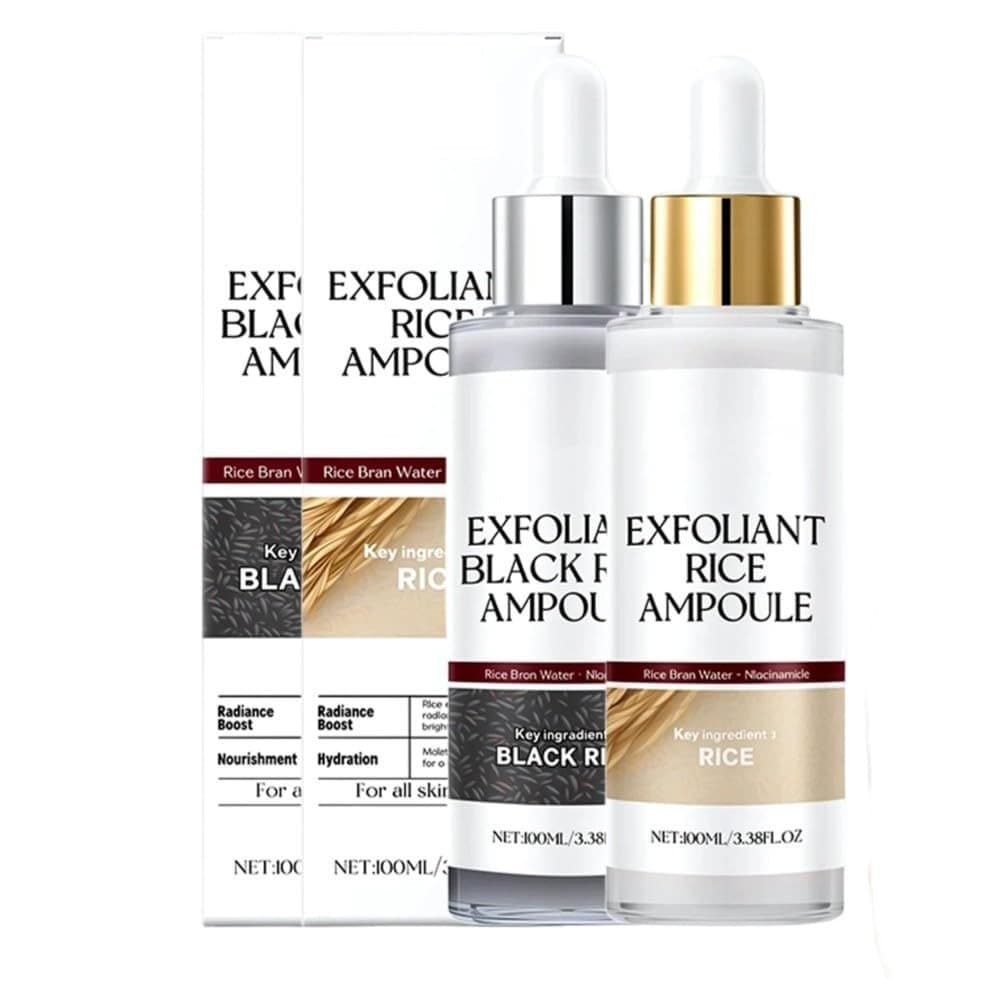 2025 Novo Esfoliante de Arroz Preto e Branco, Duo de Ampolas de Arroz Peel Shot Glow Aprimoradas, Ampola Hidratante de N