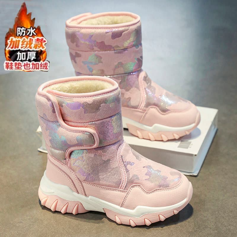 Crianças botas de neve meninas inverno engrossado nordeste grandes sapatos de algodão à prova dwaterproof água antiderra