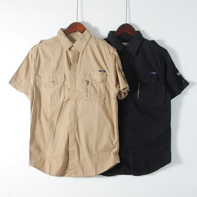 Comércio exterior verão masculino feminino lapela 95 algodão Micro-elástico Multi-bolso camisa geral americano Casual co