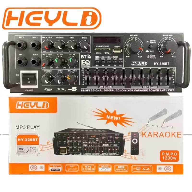 Amplificador Bluetooth 1200W / 800W / 600W 220v 2 Canais USB SD FM Karaokê 4x P10 MICROFONE